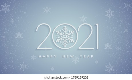 Fondo abstracto de la tarjeta de Año Nuevo 2021 con copos de nieve, ilustración vectorial.