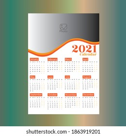 2021 new design colorful calendar vector template. Modern creative 12-month wall calendar design for happy new year 2021. Stylish wall calendar design. Single page 12 month 2021 wall calendar.
