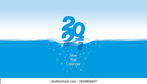 2021 New Desk Calendar Cover new year planner organizer template waving water blue background