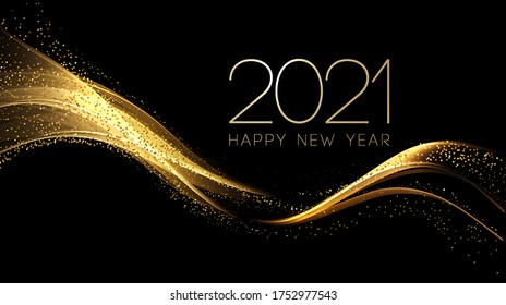 Новый год 2021 Абстрактный блестящий цвет золотой волны элемент дизайна