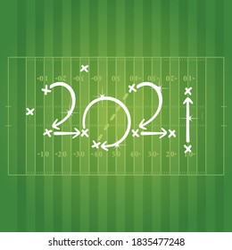 2021 New Year American football strategy goal green board background