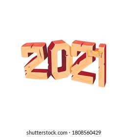2021 New Year banner 3d. Rooms are carved in wood, wood grain and texture. Minimalistic cover design. Template for Christmas flyers, greeting cards, brochures. Vector.
