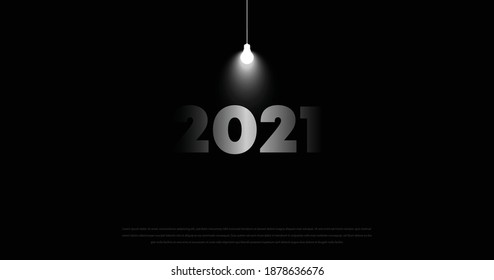 2021 new year banner with bulb concept, shining 2021 texts, conceptual banner for 2021