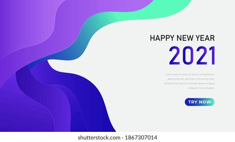2021 New Year banner. Paper cut numbers with 3d bright colors wavy shapes. Minimal cover design. Template for Christmas flyers, greeting cards, brochures. Vector.