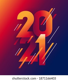 2021 New Year banner - Paper cut numbers in bright colors, Minimal cover design - Template for Christmas flyer, greeting card, brochure, vector illustration
