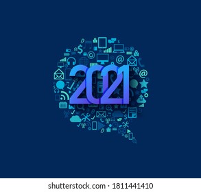 2021 new year business technology set application icons digital marketing ideas concept, Vector illustration modern design layout template