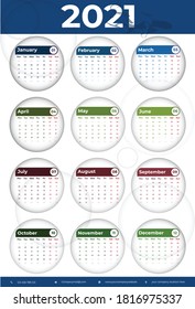 2021 new year calendar design vector creative, ,modern calendar template design
