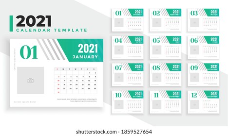 2021 new year calendar design in green turquoise color