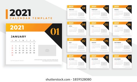 2021 new year calendar design in modern geometric style