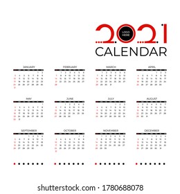 2021 new year calendar page. Diary desktop with abstract number 2021. Week Start Sunday. Business day and month planner template on white background. Vector mock up illustration