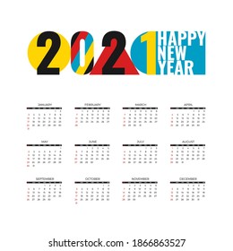 2021 new year calendar page with abstract geometric, diary desktop. Week Start Sunday. Business day and month planner template isolated on white. Vector mock up illustration