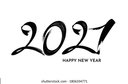 2021 New Year calligraphy holiday banner festive design.  2021 New Year party invitation card template with calligraphic text  isolated on a white background.