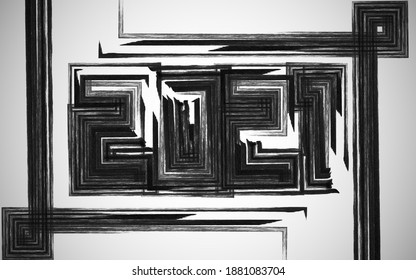 2021 New year card, happy new year concept,  ink brush splash text number on white and black background, design vector illustration.