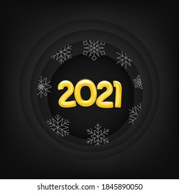2021 New year card layout with digits and snowflakes