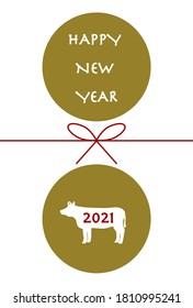 2021 New Year card. Year of the Ox. Vector illustration of cow and ribbon. Simple design.