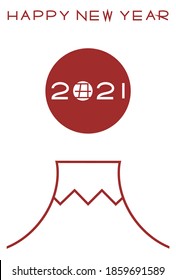 2021 New Year card. Vector illustration of Sun and Mount Fuji. Simple design.
Chinese character translation: Year of the Ox