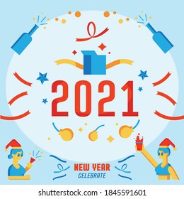 2021 new year celabrate with ribbon splash with women drinking in party 
