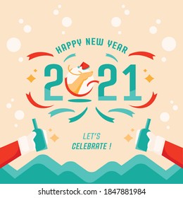 2021 new year celebrate with happy reindeer character vector illustration