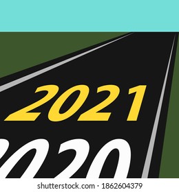 2021, new year concept, asphalt road, vector illustration