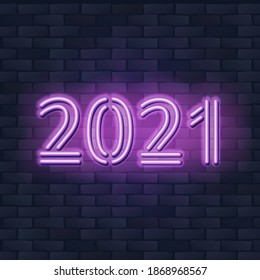 2021 New Year Concept with Colorful Neon Lights. Retro Design Elements for Presentations, Flyers, Leaflets, Posters or Postcards. Vector Illustration