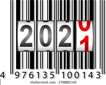 2021 New Year counter, barcode calendar illustration