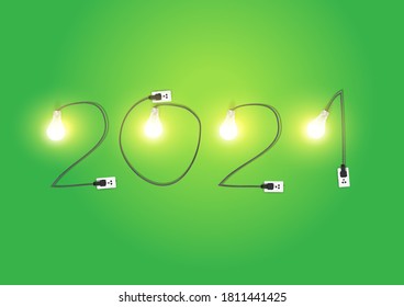 2021 neues Jahr mit kreativer Glühbirnen Idee Vektordesign