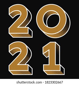 2021 New Year creative typography text logo concept. Black and gold luxury vector graphic for happy new years celebrations