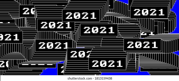 2021 New Year data corruption glitch art modern trendy style design for Christmas holiday poster, greeting card, invitation, banner or placard. Window error. Vector illustration