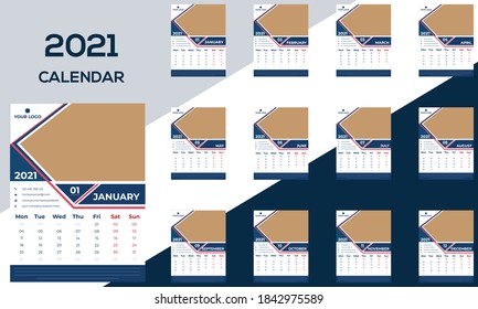 2021 new year desk calendar design vector template design