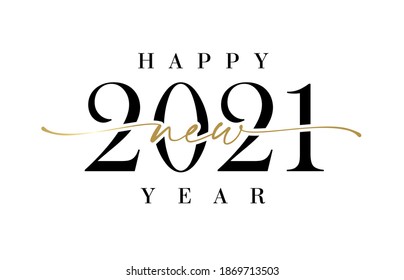 2021 New Year elegant calligraphy. Stylish black digits vector illustration with holiday Happy New Year text for greeting card or poster