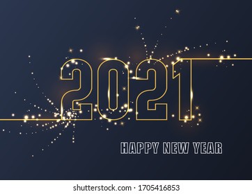 2021 New Year. Elegant gold text with light. Holiday vector illustration of golden numbers 2021. Festive poster or banner design.