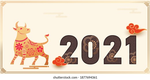 2021 new year font design, zodiac ox year, chinese new year poster banner design illustration