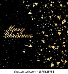 2021 New Year. Glitter Gold Confetti. Holiday Greeting Card. Isolated Vector. 2021 Merry Christmas Banner. Shiny Party Background. Xmas present. Bright decoration. Falling Confetti. Xmas celebration.