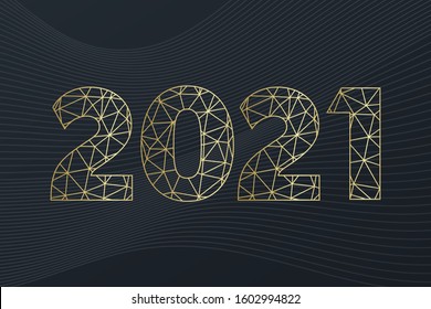 2021 New Year glitter vector icon. Golden triangle sign on wave background. Glowing illustration for decoration, celebration, infographics