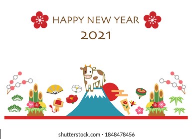 2021 New year greeting card, year of the cow.