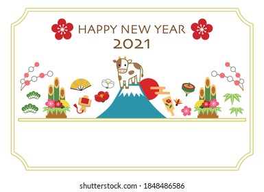 2021 New year greeting card, year of the cow.