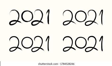 2021 New Year hand written calligraphy set, isolated on white. Hand drawn vector illustration. Brush lettering. Design concept for Chinese New Year holiday card, banner, poster, decor element.