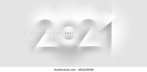 2021 New Year holiday invitation. Trendy Neumorphism style liquid plastic interface background. Soft, clear and simple futuristic Neo Morphism shape elements design. Eps10 vector illustration.