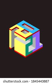 2021 new year isometric number typography isolated in black