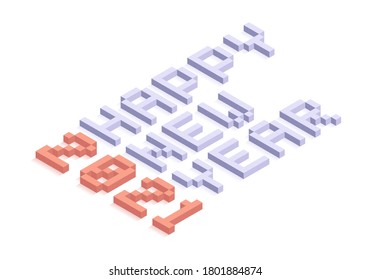 2021 New year isometric vector illustration art. Minimal 2021 vector Holiday decoration elements for design, postcard, greeting cards and invitations or flyer