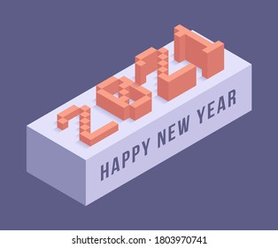 2021 New year isometric vector illustration art. Minimal 2021 vector Holiday decoration elements for design, postcard, greeting cards and invitations or flyer