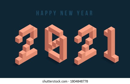 2021 New year isometric vector illustration art. Minimal 2021 vector Holiday decoration elements for design, postcard, greeting cards and invitations or flyer