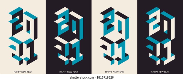 2021 New year isometric vector illustration art. Minimal 2021 vector Holiday decoration elements for design, postcard, greeting cards and invitations or flyer