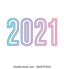 2021 new year, linear number gradient and stars vector illustration