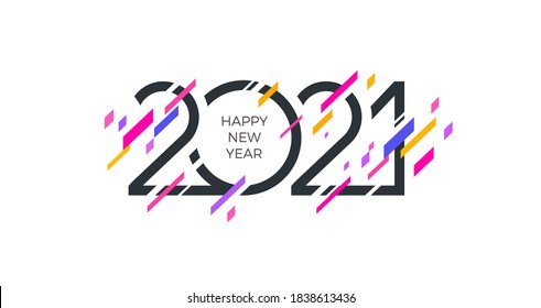 2021 new year logo with abstract geometric shapes. Multicolored Greeting design. Design for invitation, calendar, greeting card, etc.