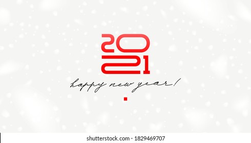 2021 new year logo with calligraphic holiday greeting on a white background with snowflakes. Design for greeting card, invitation, calendar, etc.