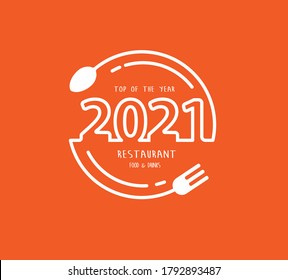 2021 new year logo fork and spoon, Vector illustration modern layout template design