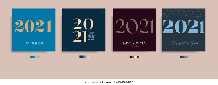 Logo für das neue Jahr 2021. VIER Logos Typografie in kreativen und Premium-Vektorgrafiken. Premium-Grußkarte.