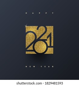 2021 new year logo. Greeting design with glitter gold  number of year. Design for greeting card, invitation, calendar, etc.