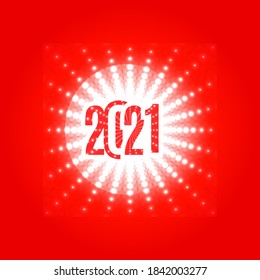 2021 New Year Logo. Number 2021 on a Stylish White Glowing Snowflake on a Red Background. Creative Design for Initations, Greeting Cards, Banners, Posters. Vector Illustration